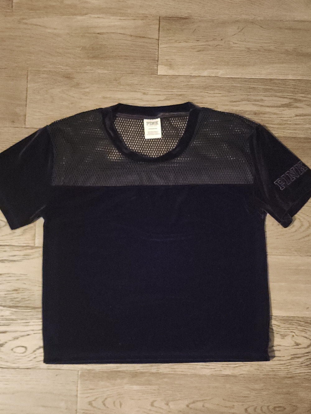 PINK Victoria's Secret Black Mesh Yoke Tee
